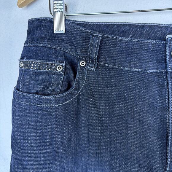 Chico’s Large 14 Blue Women’s Denim Jeans Rhinestones platinum 80's sandra crop - Picture 2 of 13